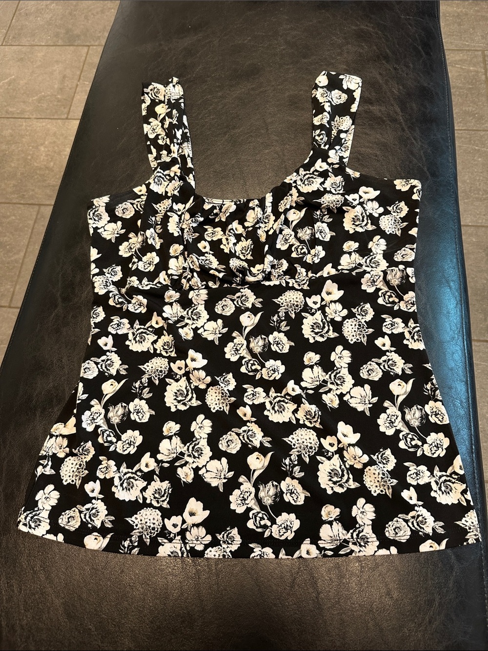 White House Black Market Black Floral Square-Neck Camisole
